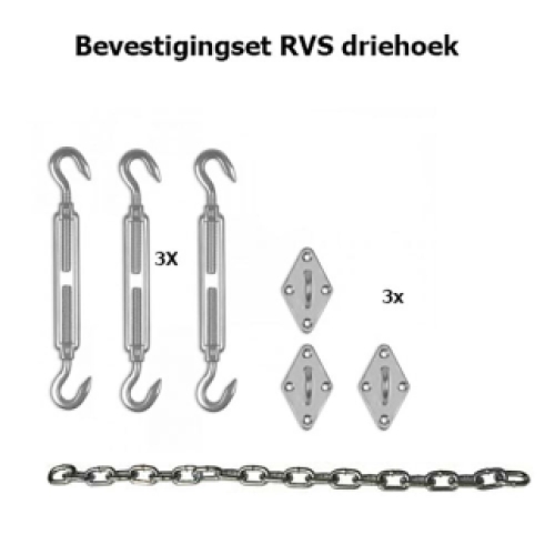 Schaduwdoek rvs bevestigingset driehoek