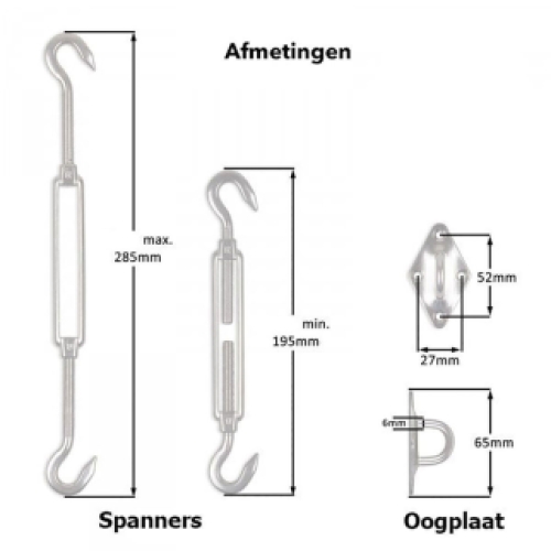 Schaduwdoek rvs bevestigingsset driehoek