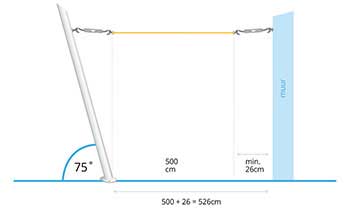 zonnezeil montage tussen schuine paal en muur
